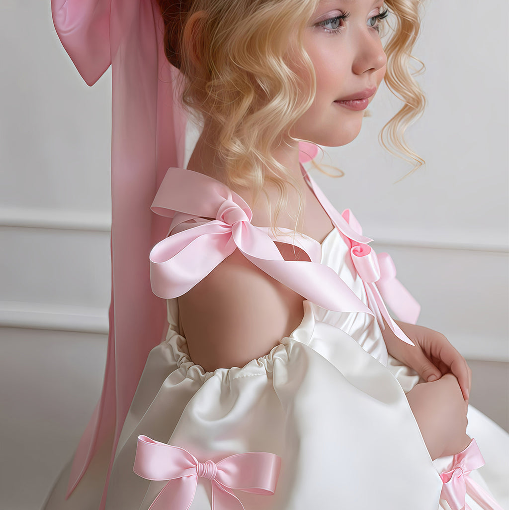 Puff sleeve flower girl wedding dress