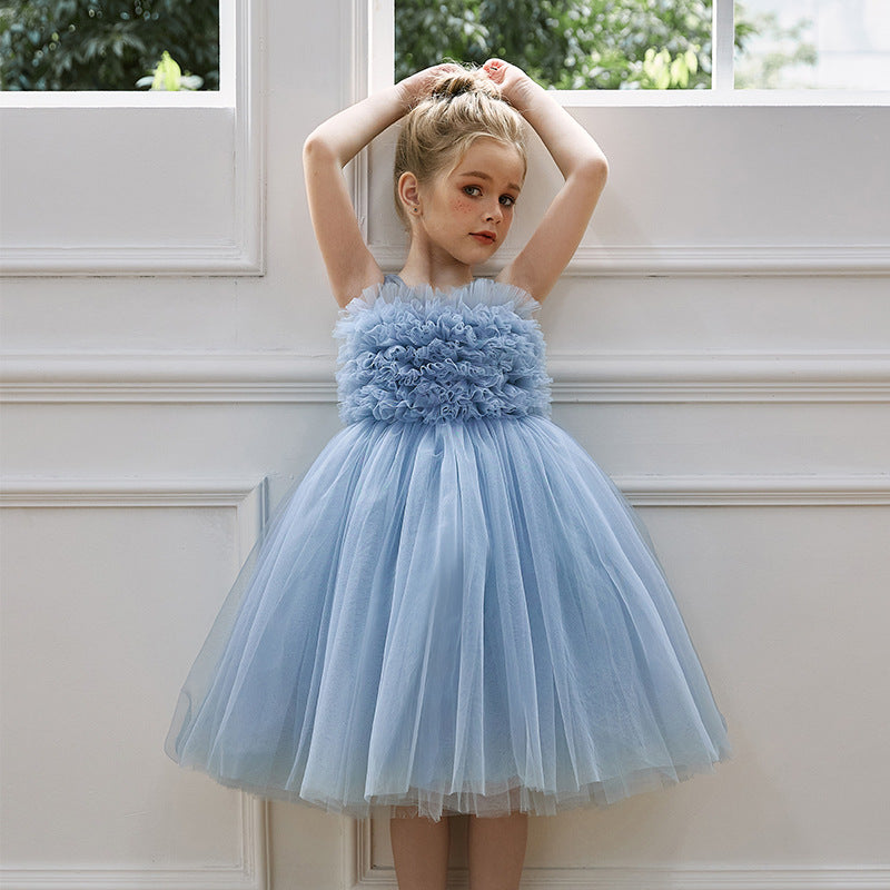 Puffy mesh girls princess party dress