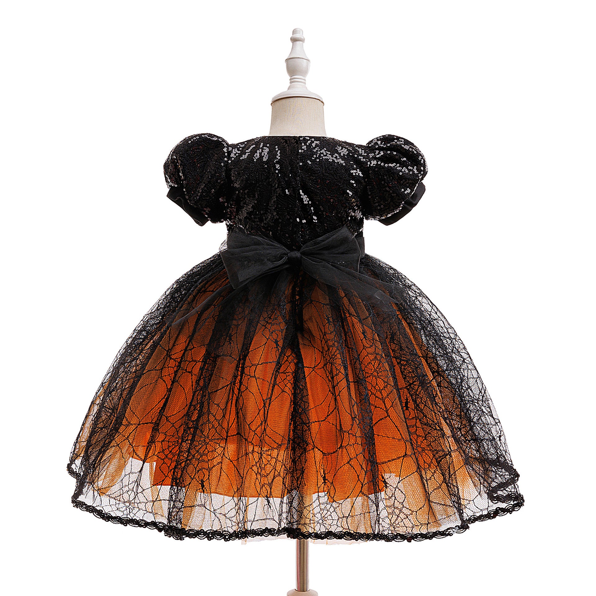Harper girls spiderweb lace Halloween dress with puff sleeves