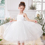 Beaded strap puffy tulle flower girl dress