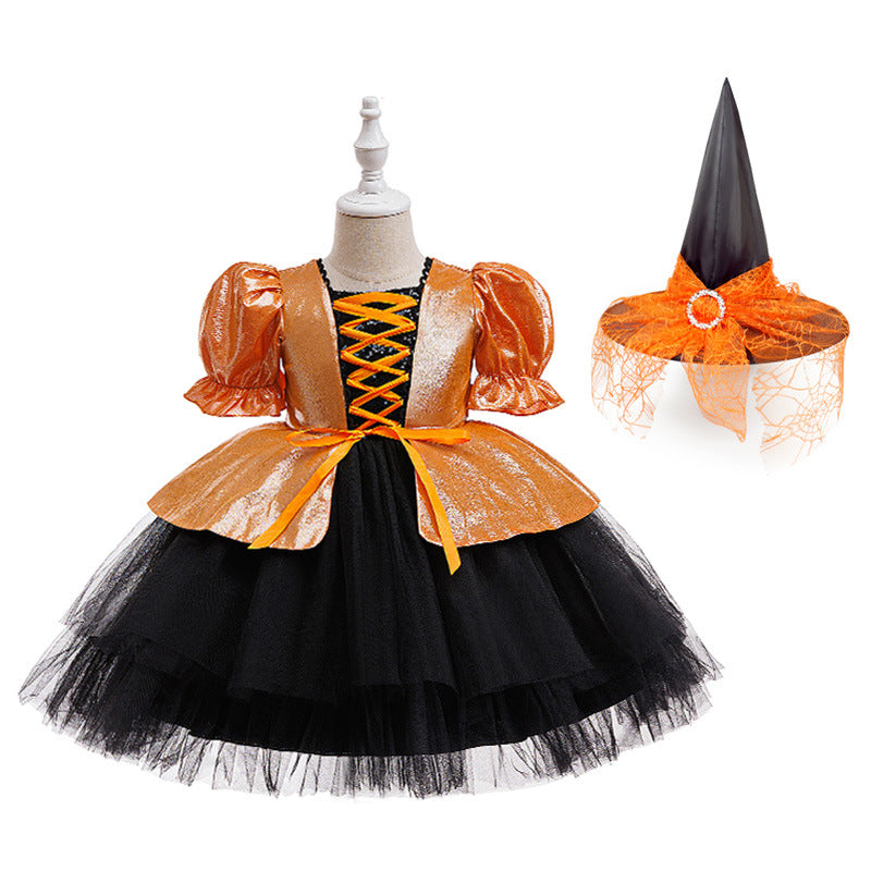 Ava girls Halloween witch costume dress with tutu skirt and witch hat