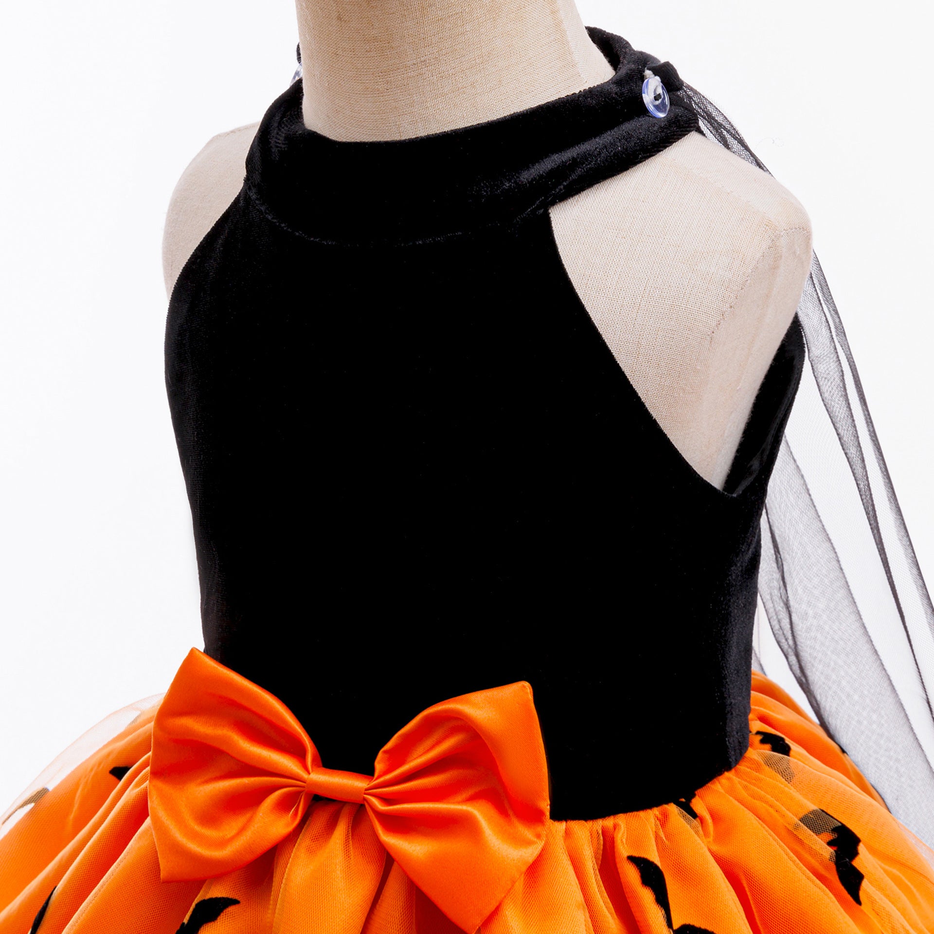 Sophia girls orange bat print Halloween dress with cape sleeves