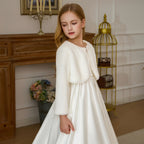 White faux fur bolero with pearl trim for girls