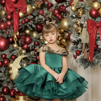 Off-shoulder satin Christmas party dress for girls