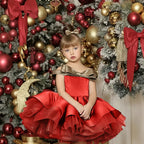 Off-shoulder satin Christmas party dress for girls
