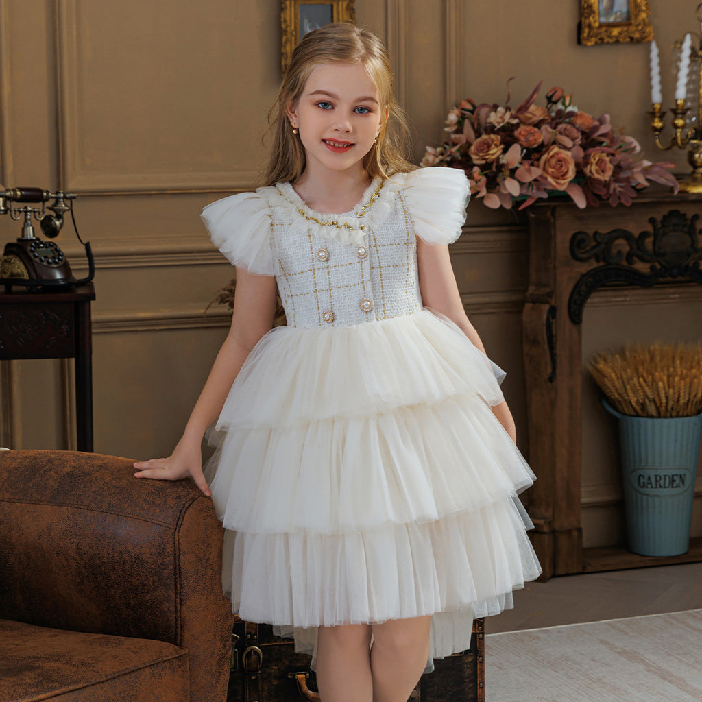 Champagne trailing flower girl princess dress