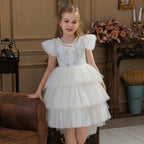Champagne trailing flower girl princess dress