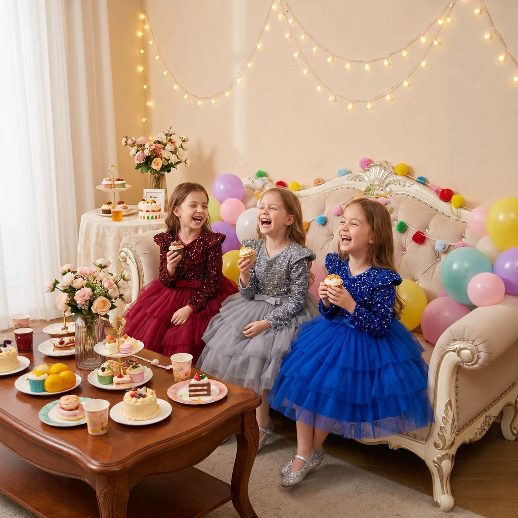 Girls long sleeve sequin Christmas dress with tulle skirt