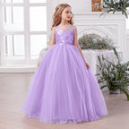 Bow-back satin banquet evening gown for girls