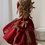 Puff sleeve flower girl wedding dress