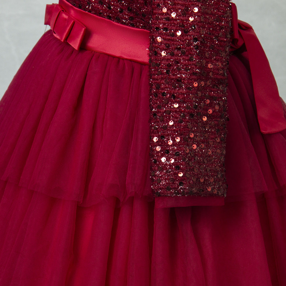 Girls long sleeve sequin Christmas dress with tulle skirt
