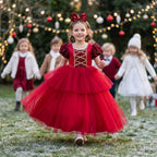 Girls long tulle Christmas princess dress with matching headband