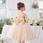 One shoulder bow flower girl princess dress