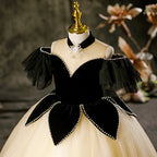 Champagne feather-sleeve princess runway dress for girls