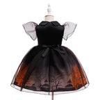 Amelia girls haunted house print Halloween dress with ombre tulle skirt