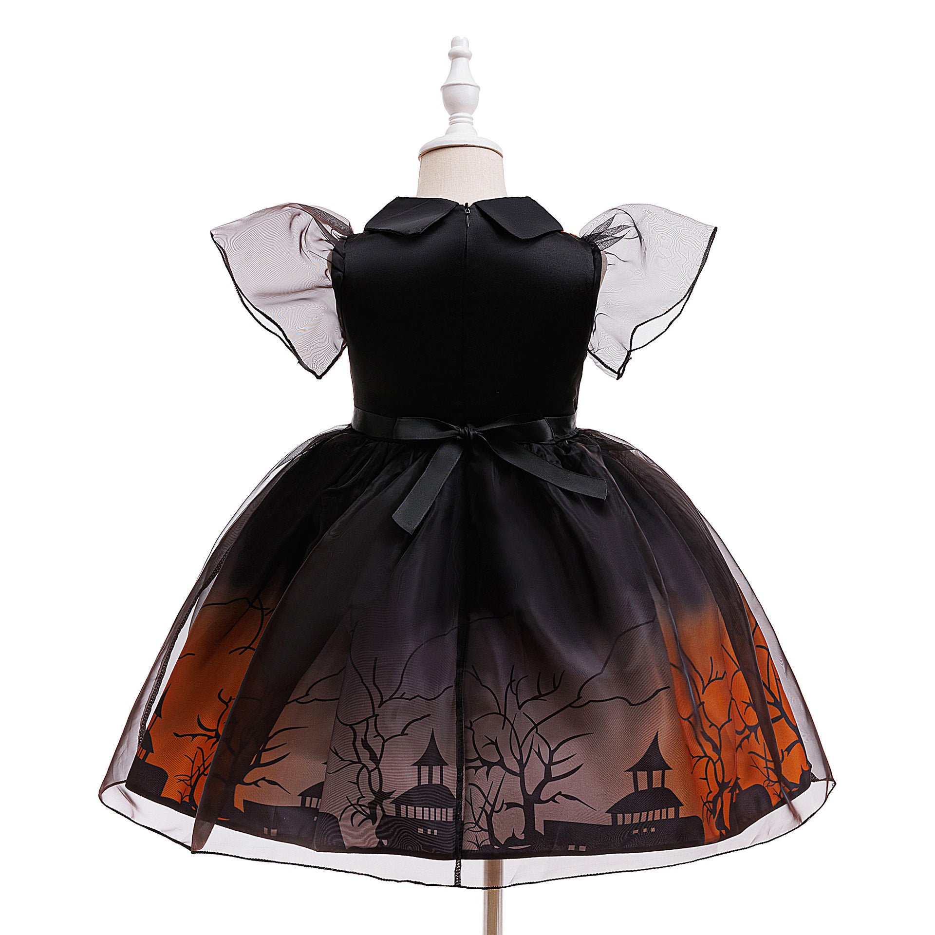 Amelia girls haunted house print Halloween dress with ombre tulle skirt