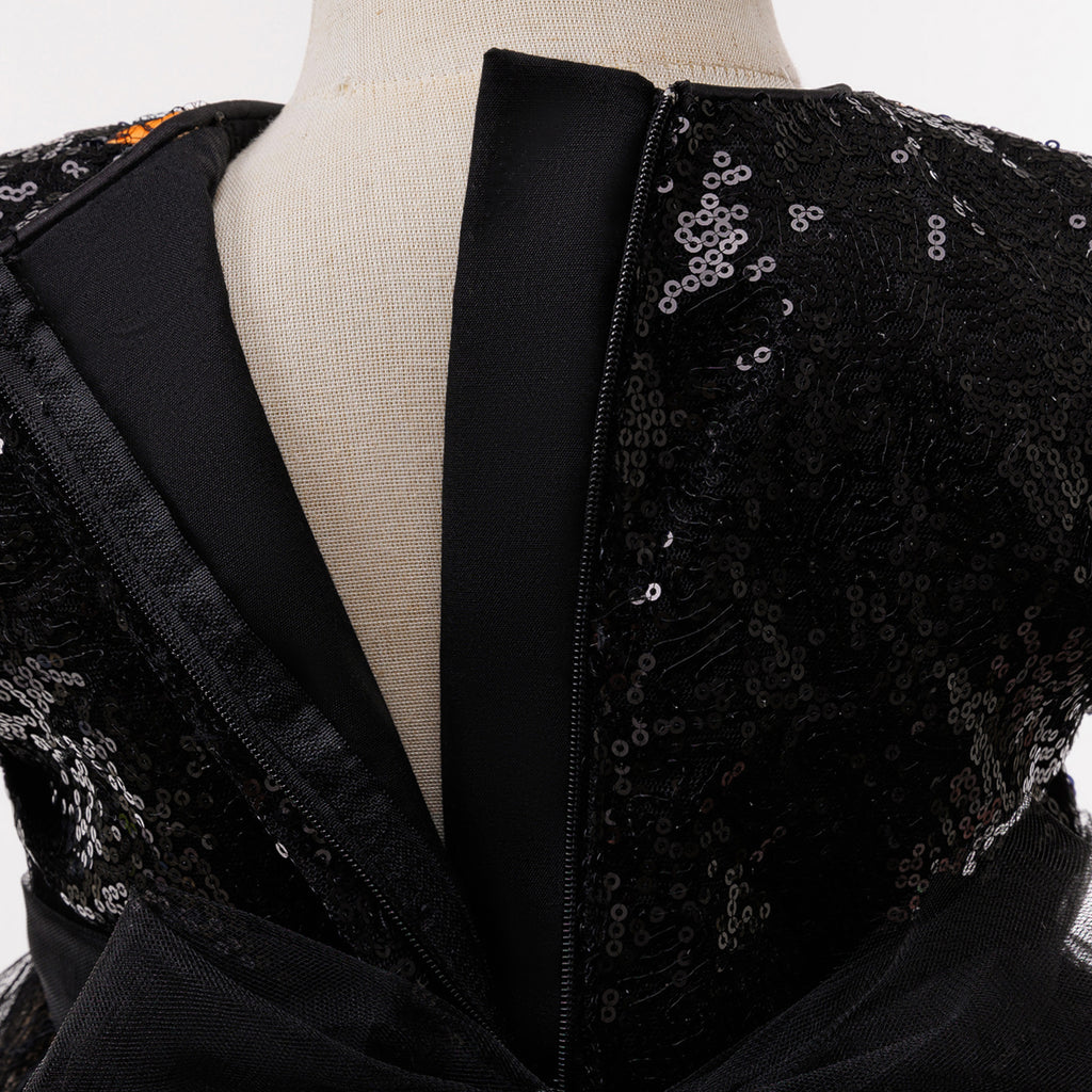 Harper girls spiderweb lace Halloween dress with puff sleeves