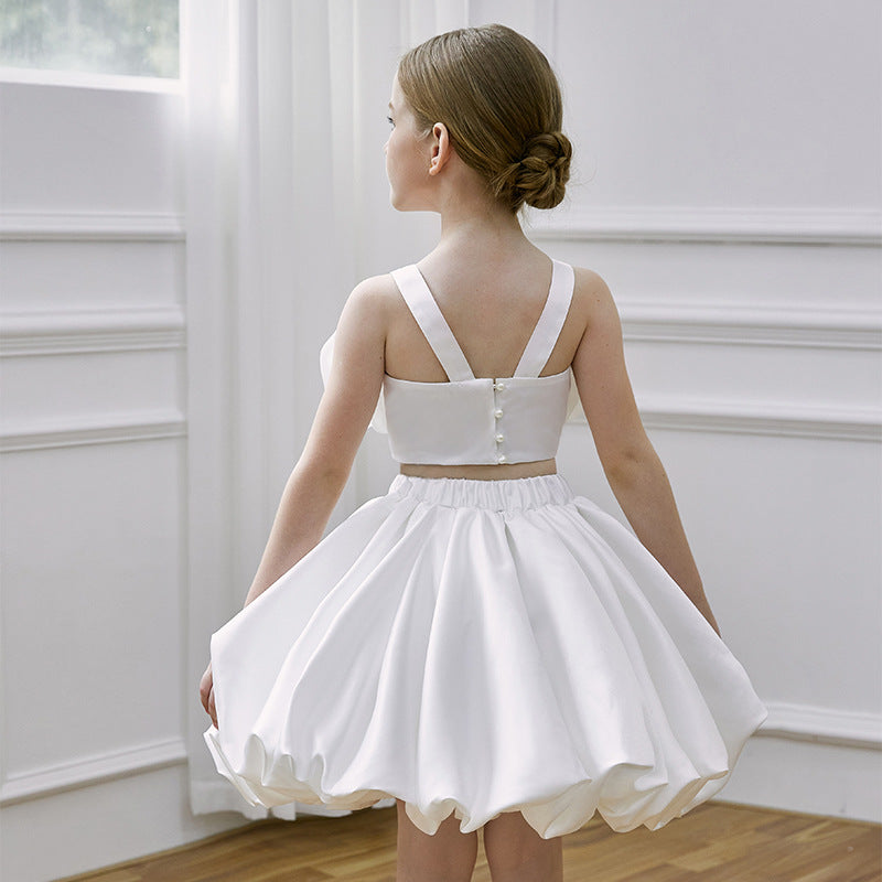 Girls two-piece flower appliqué dress set