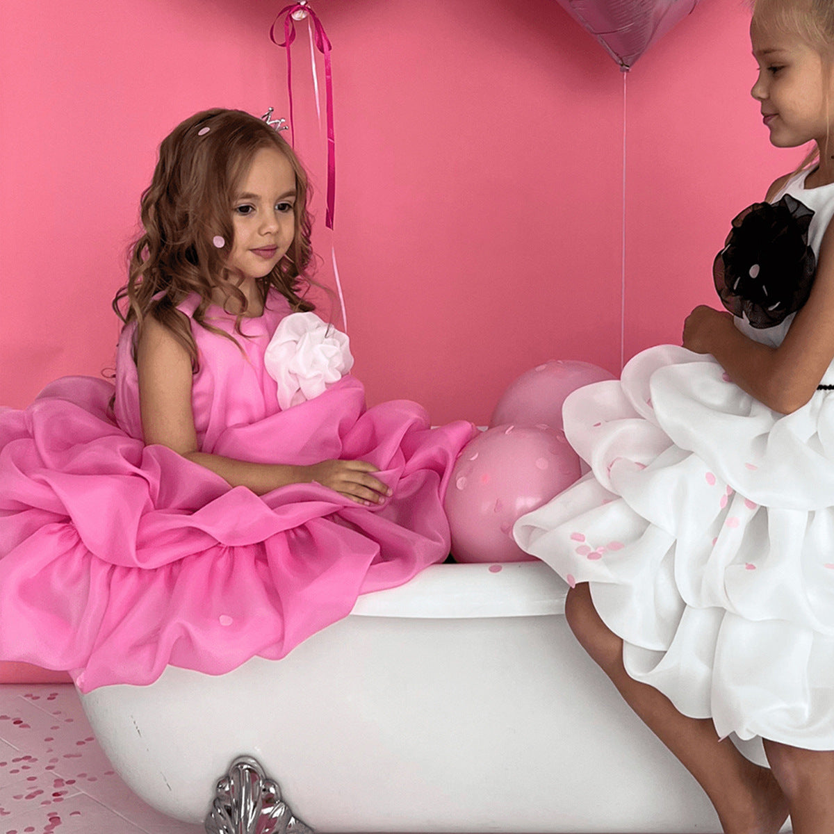 Hot pink layered cake birthday dress for girls