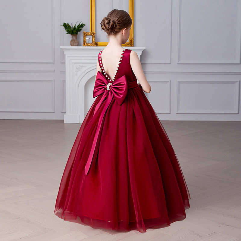 Bow-back tulle flower girl evening dress
