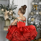 Off-shoulder satin Christmas party dress for girls