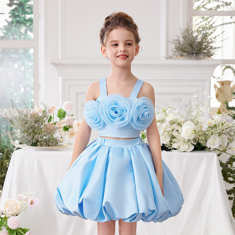 Girls two-piece flower appliqué dress set