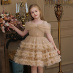 One shoulder ruffle cake girls birthday dress