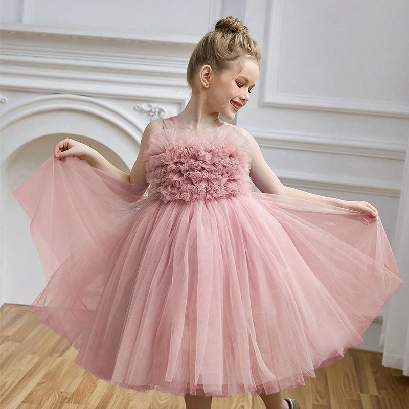 Puffy mesh girls princess party dress