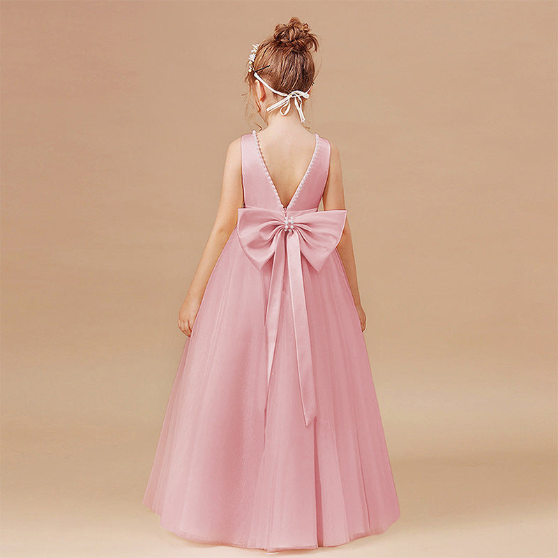 Bow-back tulle flower girl evening dress