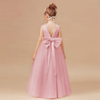 Bow-back tulle flower girl evening dress