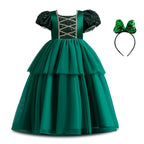Girls long tulle Christmas princess dress with matching headband