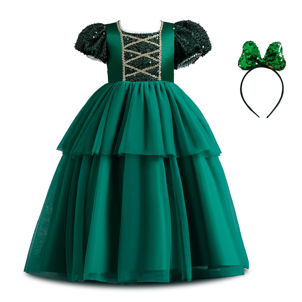 Girls long tulle Christmas princess dress with matching headband