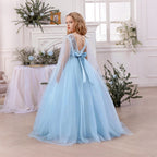 Long mesh flower girl princess evening dress