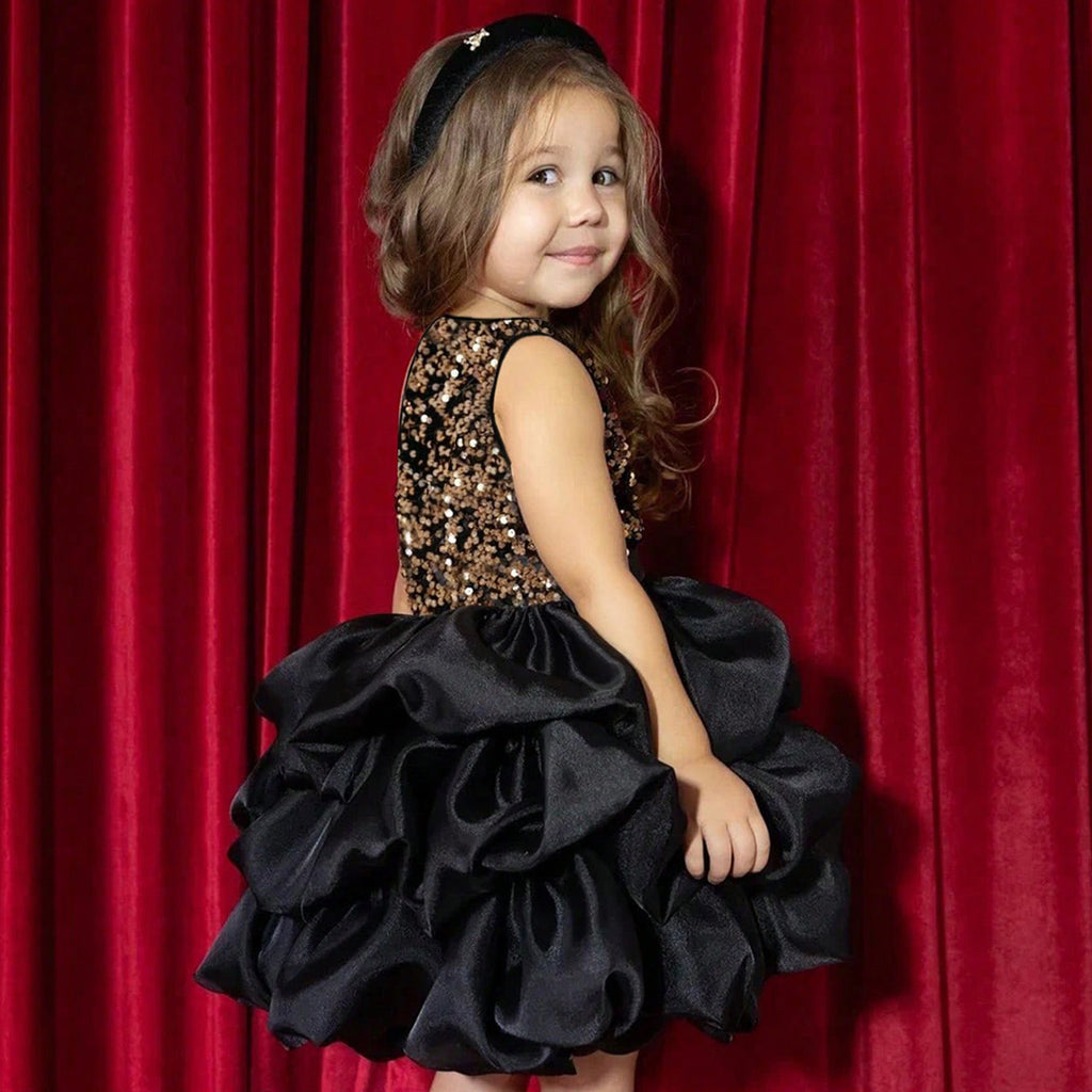 Gold sequin bodice party evening gown for girls
