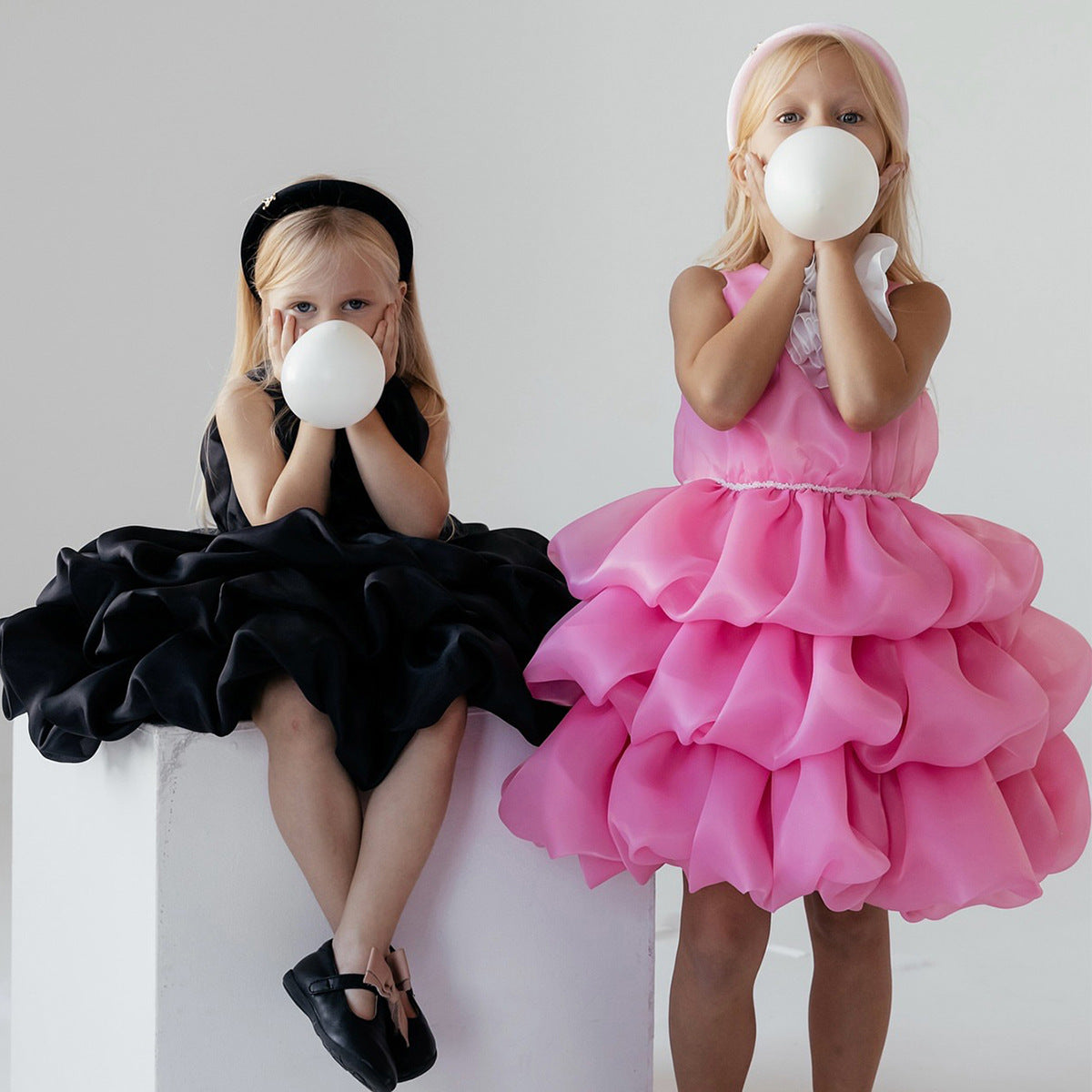 Hot pink layered cake birthday dress for girls
