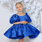 Puff sleeve satin tutu flower girl dress