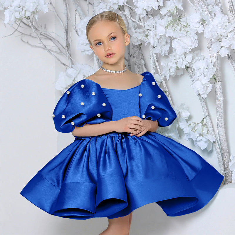 Puff sleeve satin tutu flower girl dress