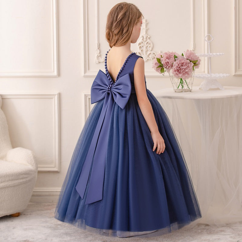 Bow-back tulle flower girl evening dress