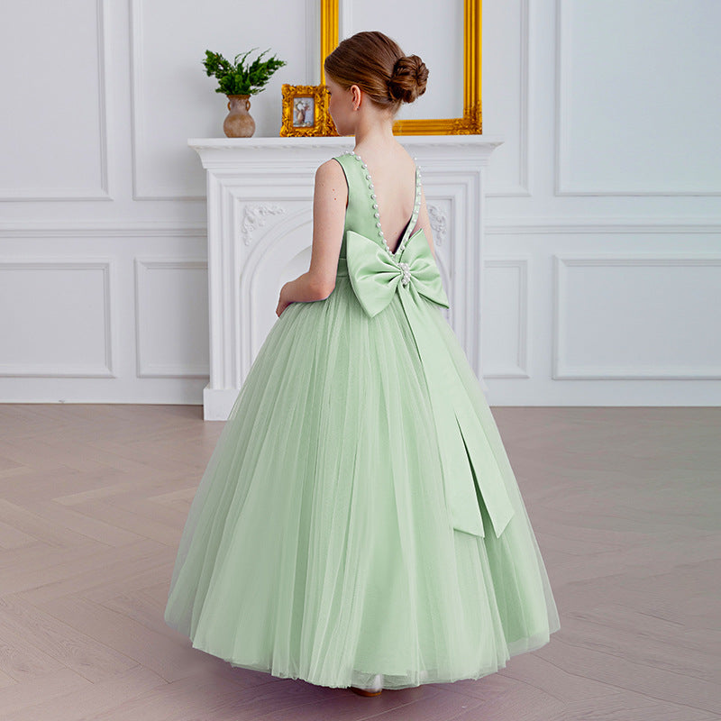 Bow-back tulle flower girl evening dress