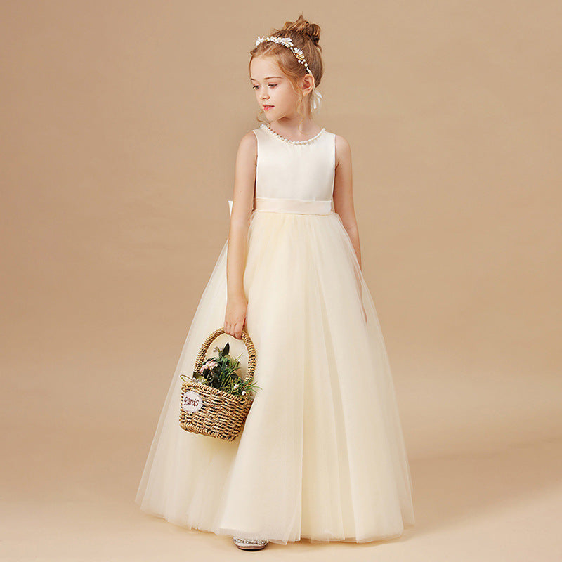 Bow-back tulle flower girl evening dress