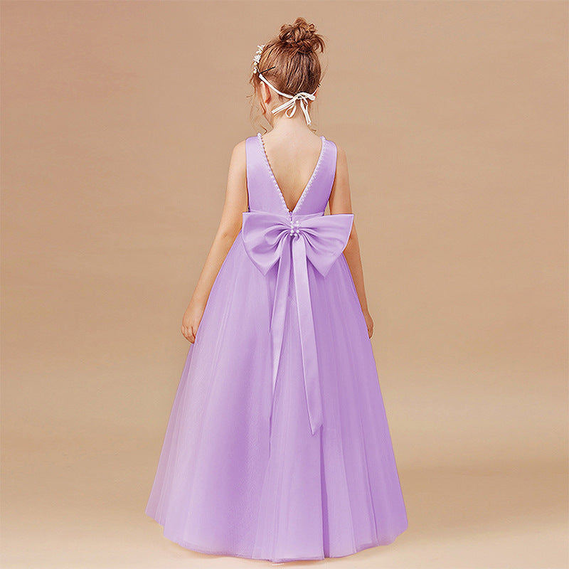 Bow-back tulle flower girl evening dress