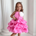 Hot pink layered cake birthday dress for girls