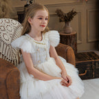 Champagne trailing flower girl princess dress