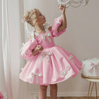 Puff sleeve flower girl wedding dress