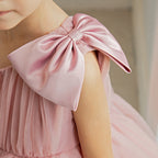 Pleated mesh girls princess party dress