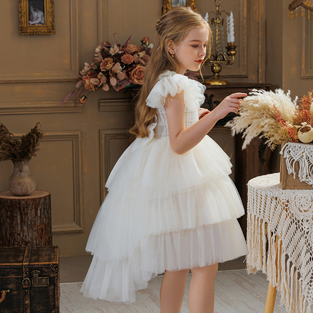 Champagne trailing flower girl princess dress