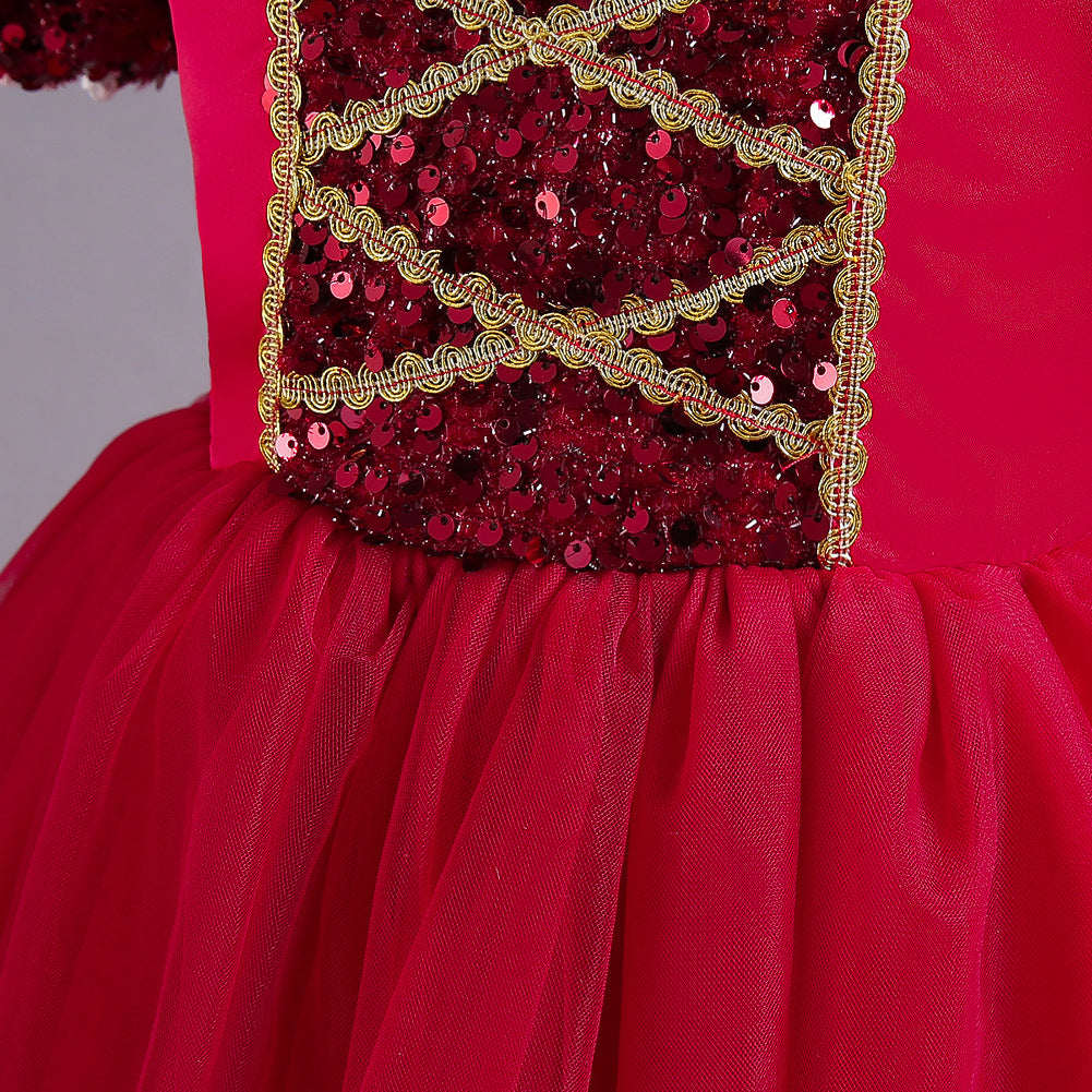 Girls long tulle Christmas princess dress with matching headband