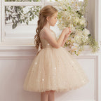Beaded strap puffy tulle flower girl dress
