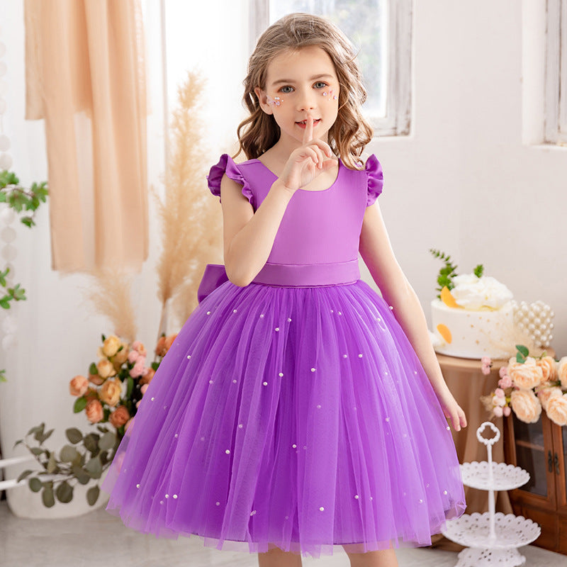 Princess tutu flower girl dress with mesh bow