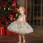 Girls feather fringe textured party dress